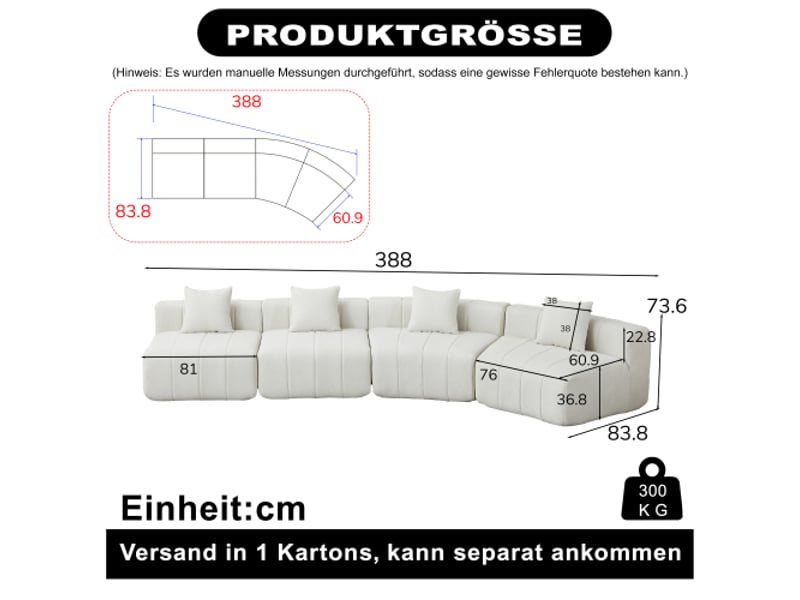 Canapé modulable chenille courbé – module semi-cercle 4 places, 2 coussins, salon, chambre, bureau, détente et sieste - Conforama C