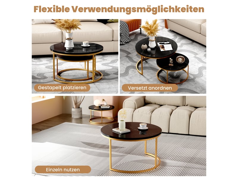  Tcqpz table basse lot de 2 80 x 80 cm marbre noir et structure métal  - Conforama D