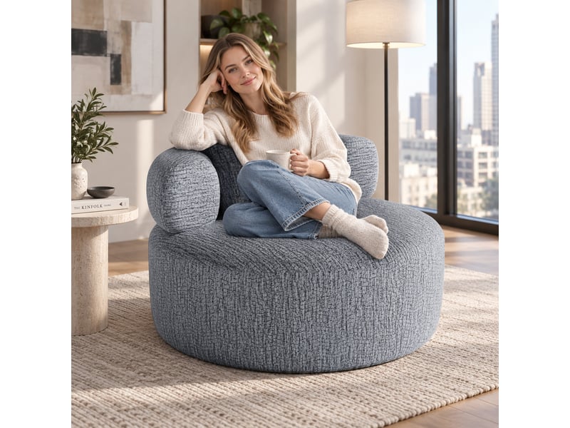  Fauteuil rond 1 place 100 x 100 x 65cm - chenille gris - mousse haute densité, coussin inclus pour salon, sans montage DJ-W3463P49987123-ZMS - Conforama D