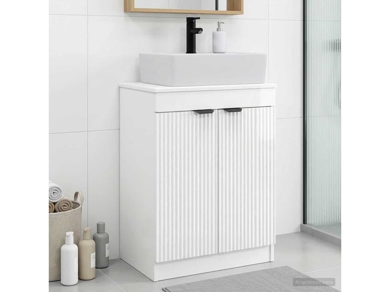  Meuble de salle de bain avec évier blanc brillant shl997  - Conforama B