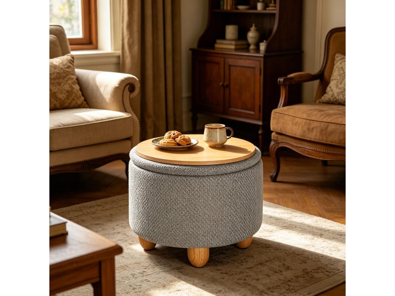 Pouf de rangement rond, tabouret pratique, repose-pieds compact, coffre à chaussures multifonctionnel - Conforama B