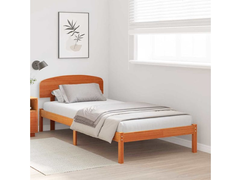 Lit simple- lit adulte - cadre de lit avec tête de lit brun 90 x 190 cm pin massif - Conforama B
