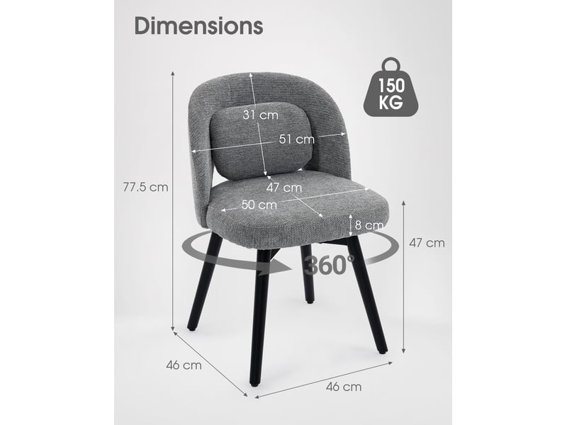  Lot de 2 chaises de salle à manger pivotantes 360° en velours gris 50.5x47x77.5 cm  - Conforama C
