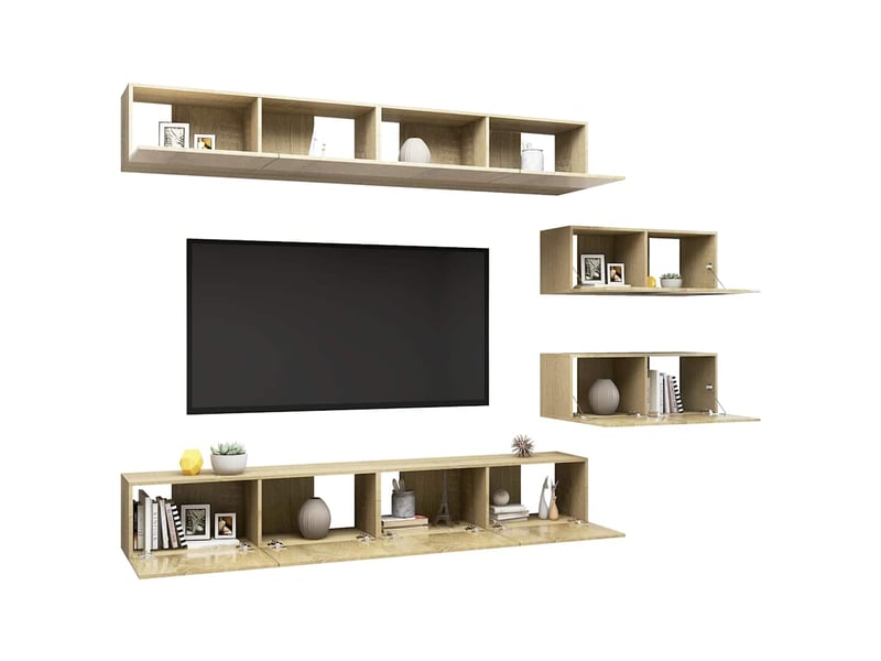  Ensemble de meuble tv - banc tv - meuble de rangement 6 pcs chêne sonoma bois d'ingénierie  - Conforama C