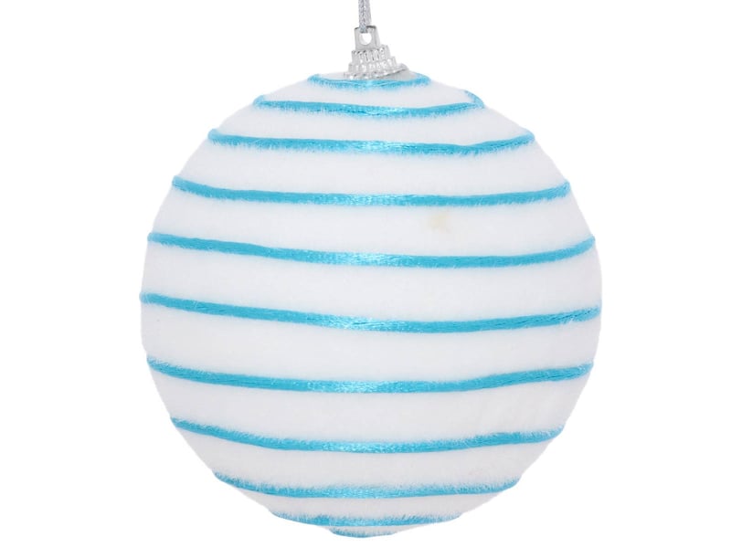  Boule de noël blanche rayée d. 100 mm  - Conforama D