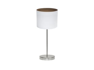Fabrilamp tatiana lampe à poser nickelé blanc effet bois foncé, abat-jour textile finition bois, 1 x e14, 42 cm