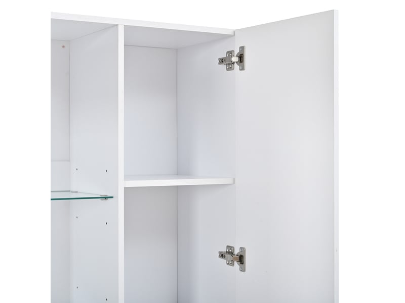  Vitrine led blanche en mdf 80 × 35 × 180 cm, 4 portes à fermeture douce et étagères en verre réglables  - Conforama D