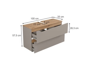 Vicco meuble sous vasque simple, grègechêne artisan, 100x57.5cm avec 2 tiroirs