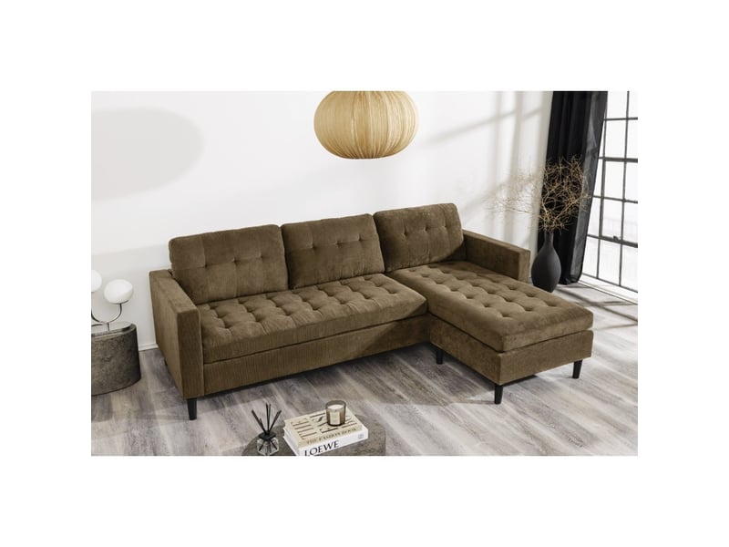 Canapé d'angle city brun capitonné réversible – canapé contemporain en velours côtelé - Conforama B