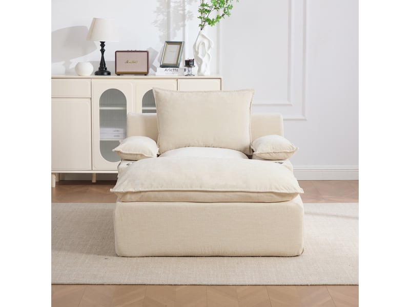  Canapé méridienne, chaise longue, en chenille, beige, porte-gobelets, adapté à l'espace de vie, pour salon  - Conforama R