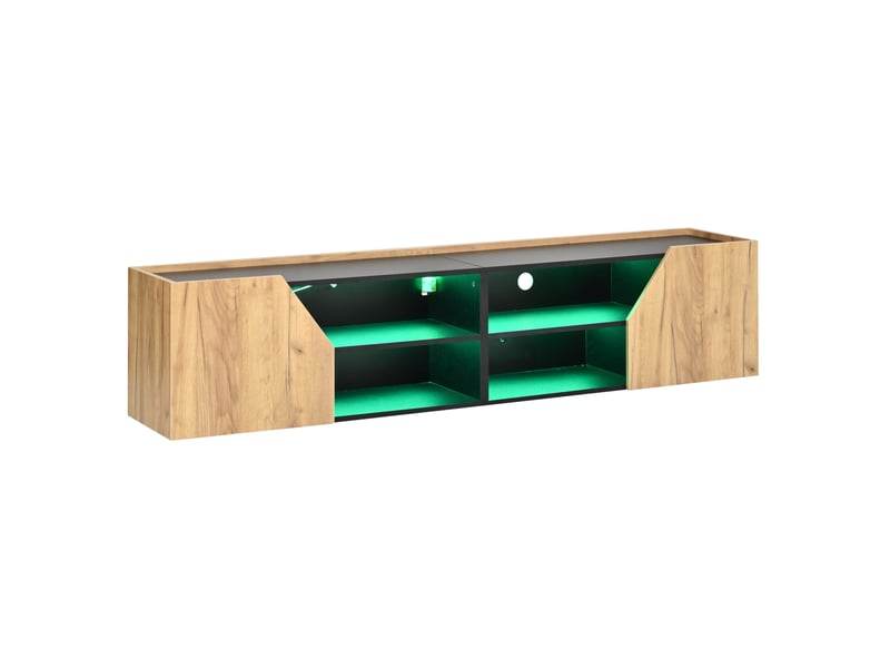  Meuble tv mural avec led rgb bluetooth noir et bois, 180x36,5x40 cm  - Conforama R