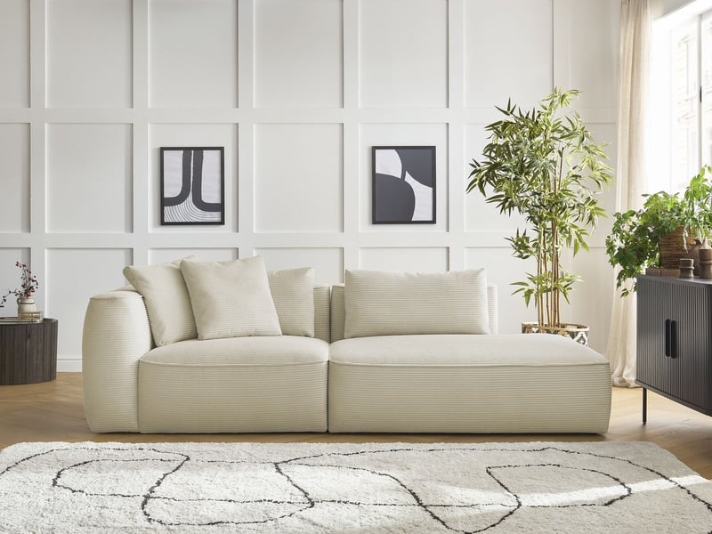  Bobochic canapé droit fixe 3 places leopold velours côtelé beige  accoudoir gauche LEOPOLD - Conforama C