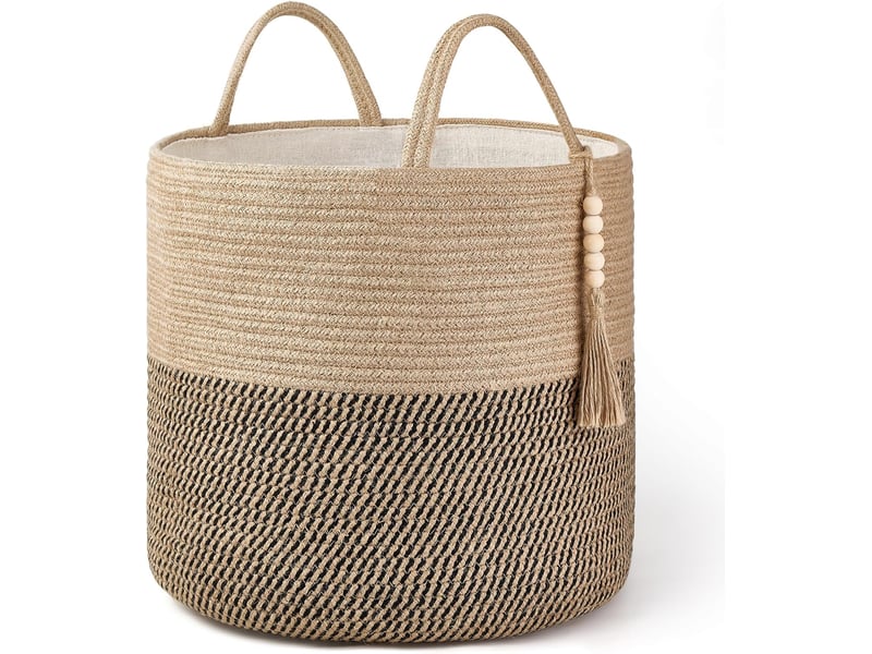  Panier de rangement tressé noir et jaune chanvre, 28*28*28cm, orné de corde naturelle, pour le salon et la décoration intérieure  - Conforama A