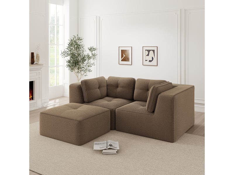  Canapé d’angle modulable 2 places velours côtelé marron – 208 x 177 x 69 cm Fay Lum - Conforama D