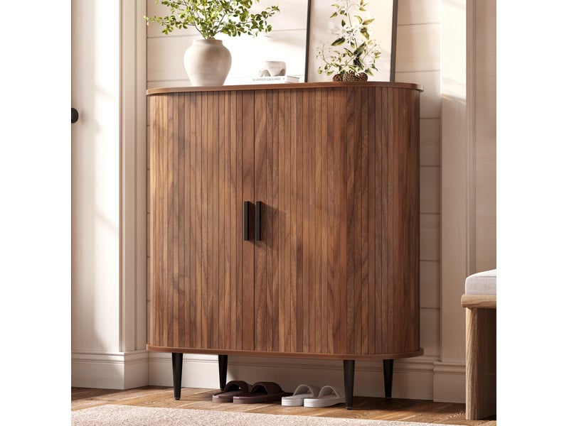  Buffet tcqpz 85 x 40 x 93 cm 2 portes coulissantes à rideau 4 crochets rangement mdf et panneaux de particules naturel  - Conforama B