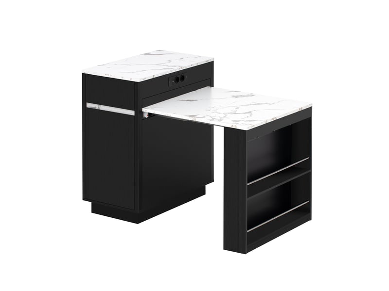 Desserte de cuisine extensible avec rangements, led et ports usb 58 à 154×80,5×94 cm noire - Conforama A