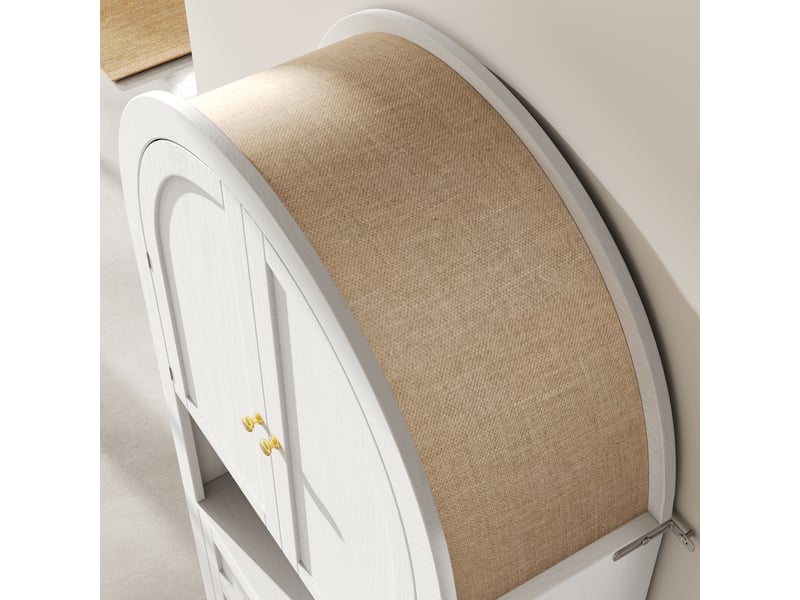  Armoire haute courbée 70x35x180 cm, design élégant avec 3 tiroirs et portes arrondies, mdf, anti-basculement, blanc  - Conforama E