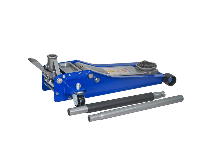 Cric rouleur hydraulique 3 tonnes 67 x 33 cm bleu et argent, acier et aluminium, double pompe rapide - Conforama E