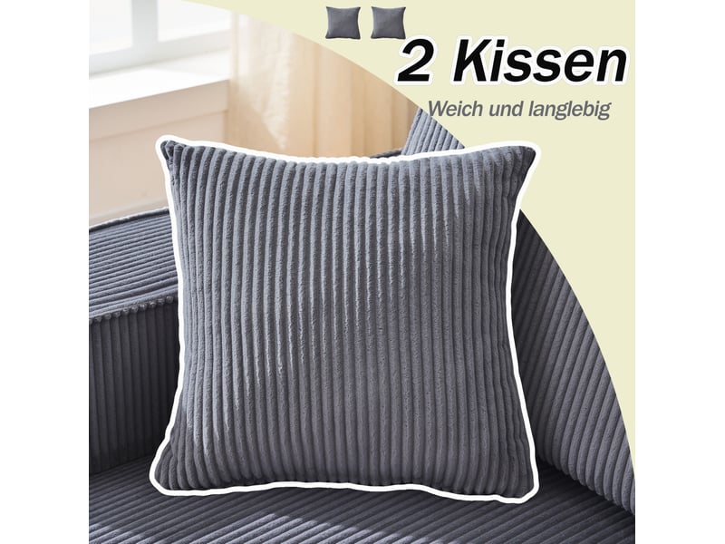  Canapé d'angle 3 places gris en velours côtelé, modulable avec méridienne, idéal pour votre salon au quotidien  - Conforama D