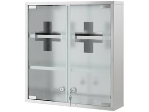 Armoire à pharmacie verrouillable avec portes vitrées, argentée