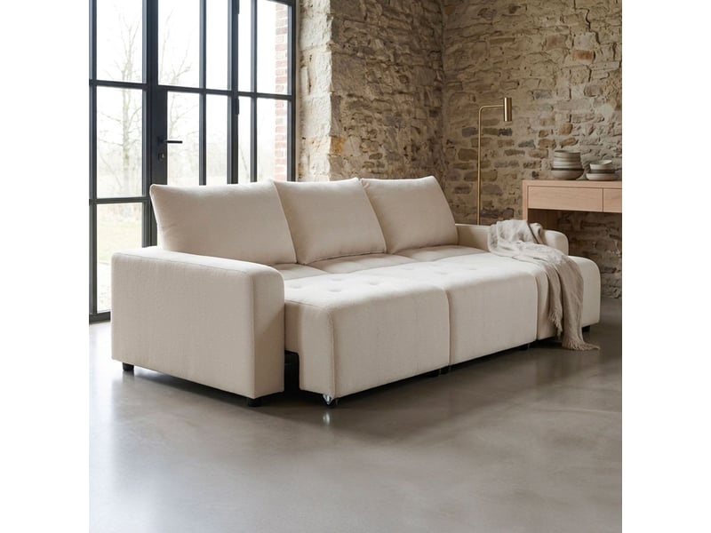  Canapé 3 places convertible et modulable castelo tissu texturé crème Castelo - Conforama B