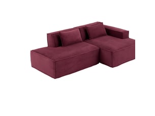Canapé d'angle 2 pl 233x129x70cm, pour salon, mousse haute densité, assise ressorts ensachés, coussins, polyester, rouge