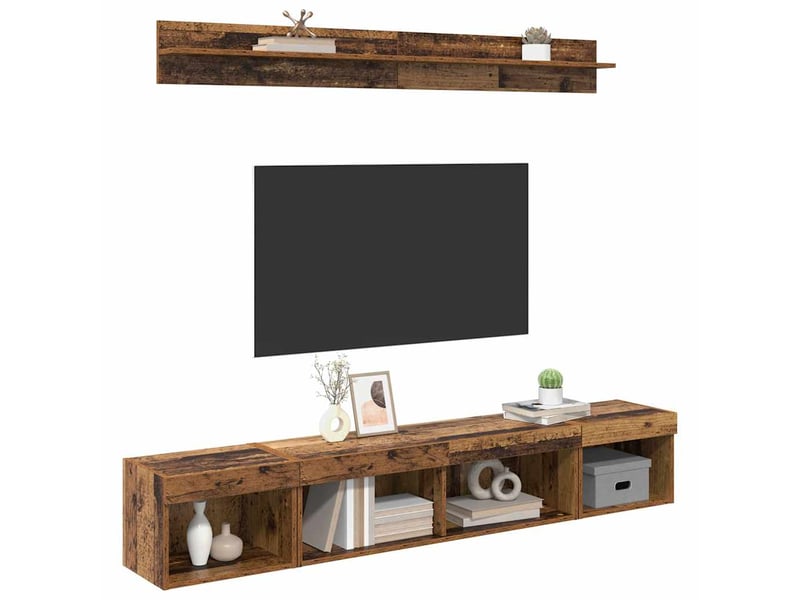 Ensemble de meuble tv - banc tv - meuble de rangement mural 5 pcs bois ancien bois d'ingénierie - Conforama C