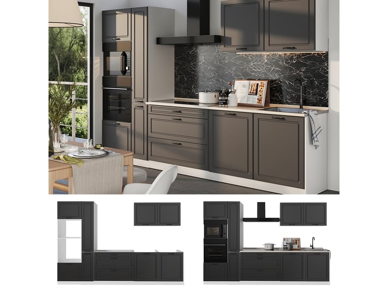  Vicco cuisine, anthracite campagneblanc, 310cm plan de travail anthracite  - Conforama D