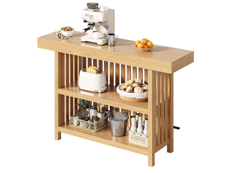  Table haute de bar mange-debout comptoir avec 2 étagères, bois naturel mdf  - Conforama A