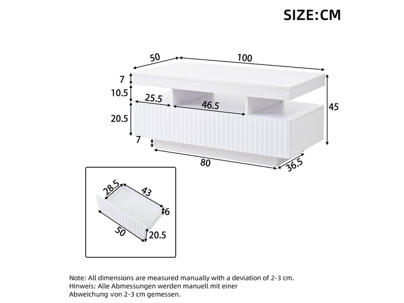  Table basse avec 2 tiroirs, niche ouverte et led contrôlée par application pour salon, 100 × 50 × 45 cm  - Conforama D