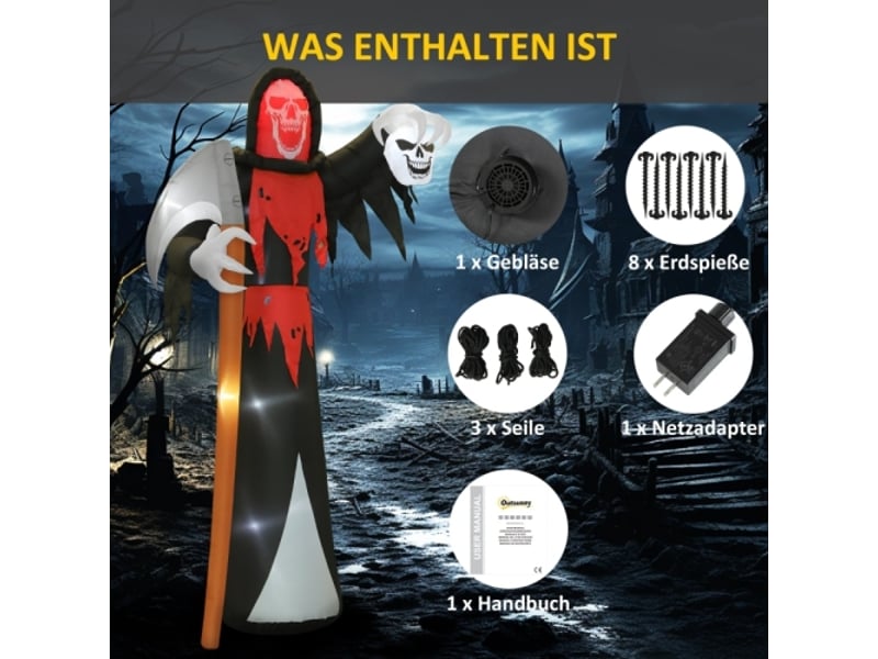  Décoration d'halloween: faucheur géant 3,7 m led lumineux, figure gonflable extérieure  - Conforama E