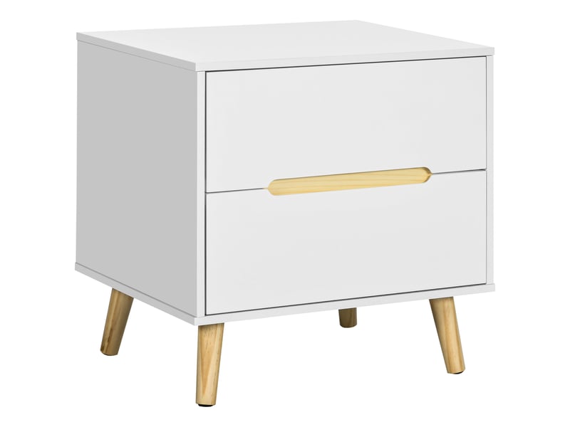  Table de chevet moderne à 2 tiroirs, en aggloméré et pieds en pin, 50 x 40 x 50,5 cm (l x p x h), blanche  - Conforama A