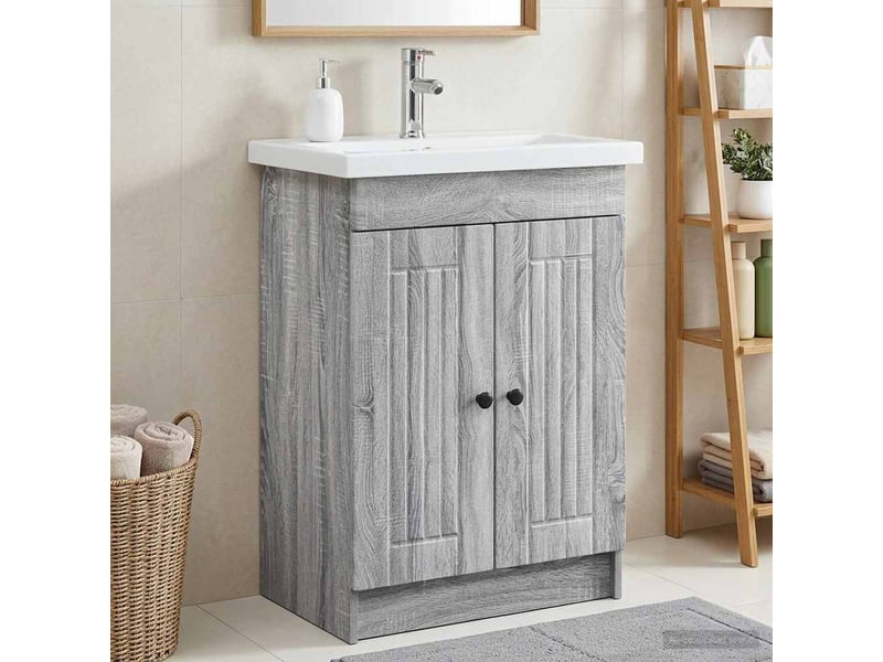  Armoire sous évier de salle de bain, meuble de rangement sonoma gris shl972  - Conforama B