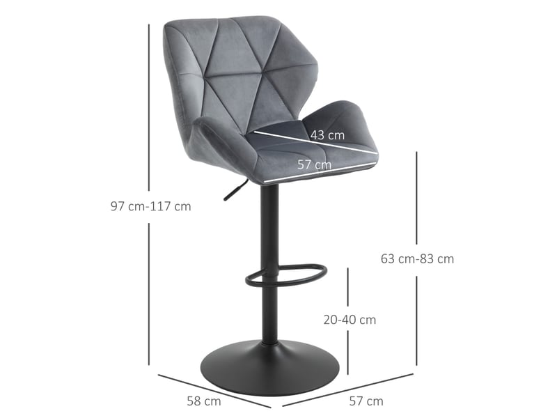  Lot de 2 tabourets de bar 58x57x117 cm réglables en hauteur pivotants 360° avec dossier métal gris  - Conforama E
