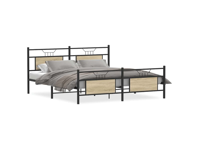  Lit double- lit adulte -  cadre de lit en métal sans matelas chêne sonoma 180x200 cm  - Conforama A
