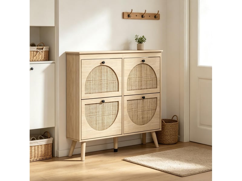  Meuble à chaussures compact à 4 abattants, 105 x 24 x 97,5 cm, coloris naturel  - Conforama D