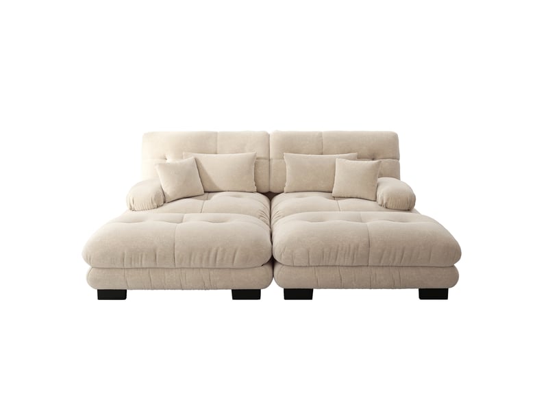  Canapé d’angle modulable 2 places en chenille café clair avec 2 ottomans  - Conforama A