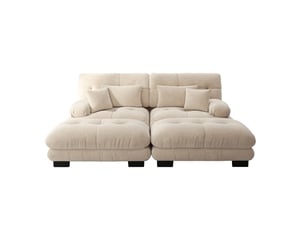 Canapé d’angle modulable 2 places en chenille café clair avec 2 ottomans