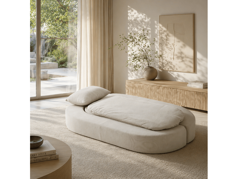 Canapé-lit pliable tcqpz convertible multifonction 2 places avec 2 oreillers flanelle blanc cassé  - Conforama E