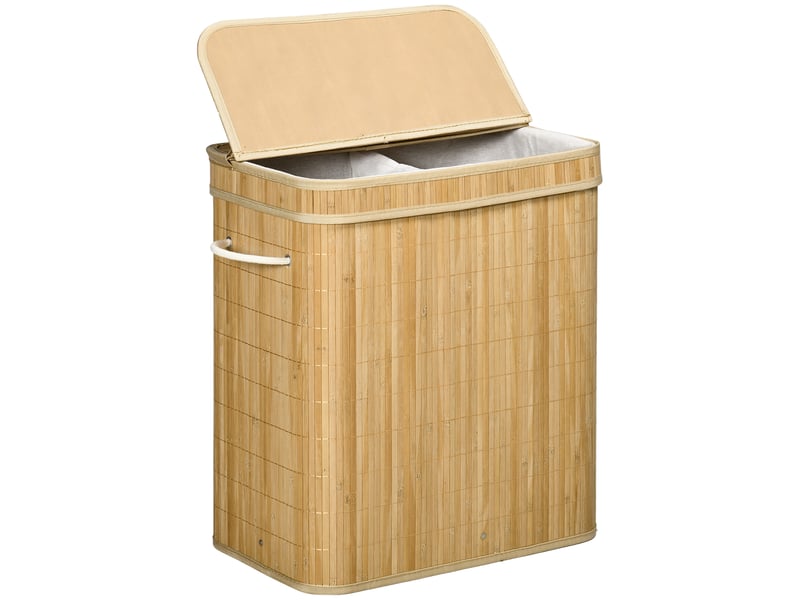  Panier à linge pliable en bambou 90 l avec sac amovible et couvercle  - Conforama B