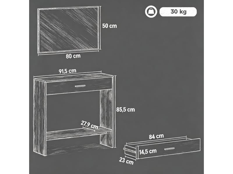  Table console d'entrée avec miroir mural et tiroir de rangement  - Conforama C