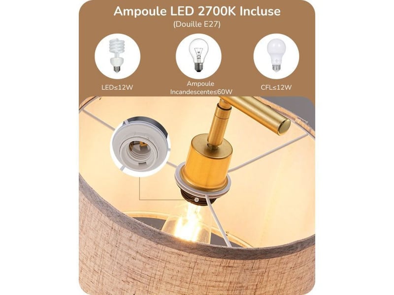  Lampadaire sur pied angle reglable e27 2700k lin beige dore 370618_AACLB13935_6_DROPFR - Conforama C