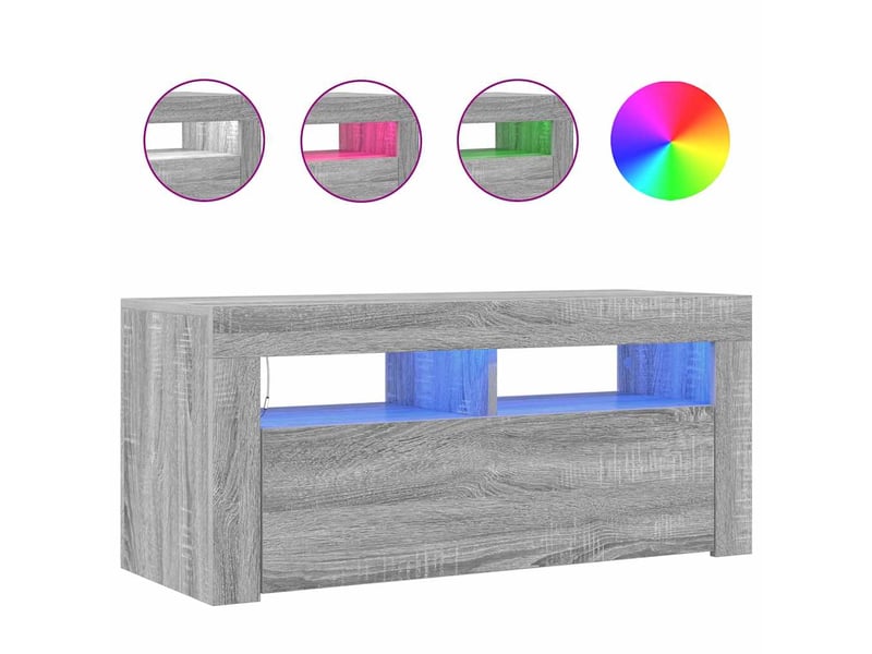  Meuble tv - banc tv - meuble de rangement avec lumières led sonoma gris 90x35x40 cm  - Conforama E