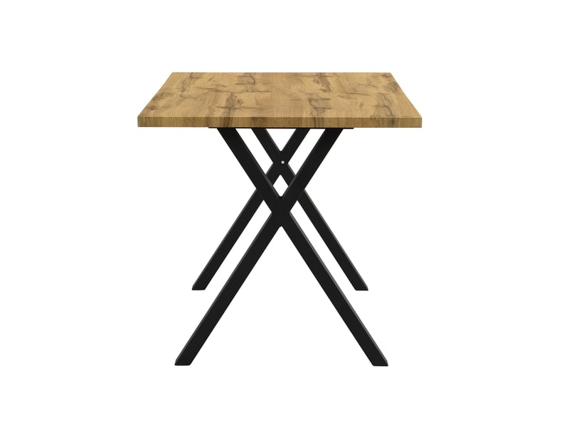  Table de salle à manger à pieds croisés en mdf et métal pour salle à manger coloris chêne  - Conforama D