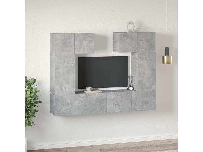  Ensemble de meuble tv - banc tv - meuble de rangement 6 pcs gris béton bois d'ingénierie  - Conforama B