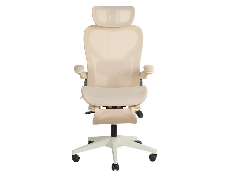  Fauteuil de bureau ergonomique 62x67 cm – crème – pliable avec appui-tête 3d, soutien lombaire et repose-pieds  - Conforama A