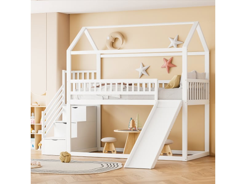  Lit superposé 90x200 cm coloris blanc bois massif lit enfant blanc - Conforama D
