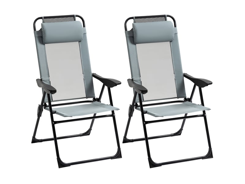 Chaise pliante de jardin 2 places avec dossier inclinable, accoudoirs et armature acier grise evryae - Conforama A