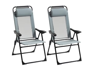 Chaise pliante de jardin 2 places avec dossier inclinable, accoudoirs et armature acier grise evryae