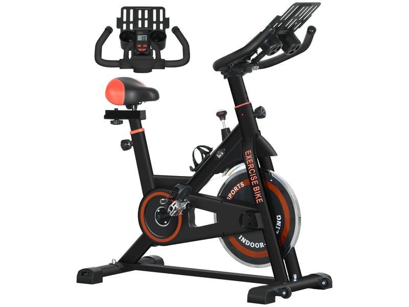  Vélo stationnaire avec résistance réglable, volant d'inertie de 8 kg, écran lcd, guidon et selle réglables, noir et rouge  - Conforama A